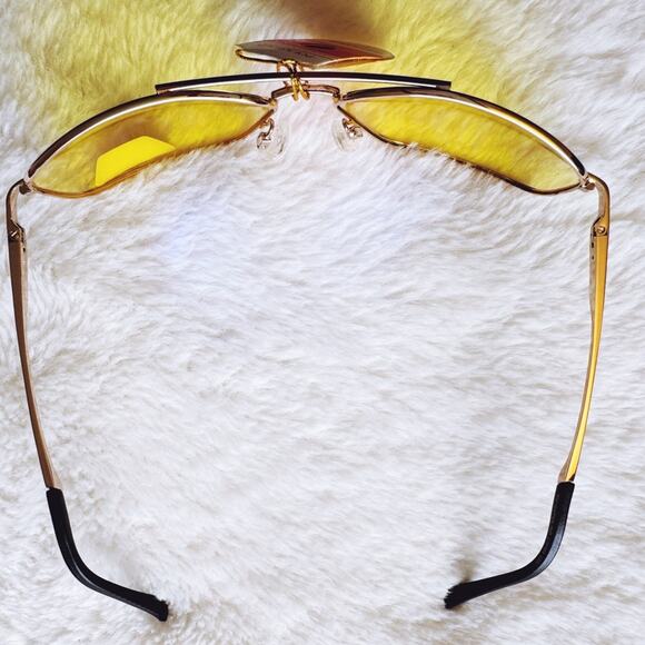 Oscar Clear Yellow w/ Gold Rim Aviator Sunglasses - Picture 3 of 11